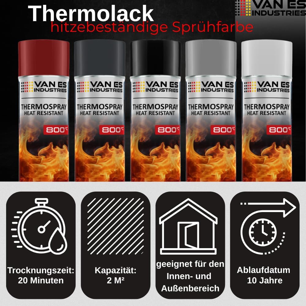Thermolack Spray Ofenlack Auspufflack Hitzebeständiger Lack Ofenfarbe 800°C div. Farben (Schwarz) – Bild 3