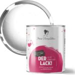 MissPompadour seidenmatte Holzfarbe Innen & Außen 1L Weiß mit Weiß, Möbelfarbe ohne Schleifen - Farbe für Holz, Metall, Kunststoff - Holzlack, Möbellack schnelltrocknend mit hoher Deckkraft