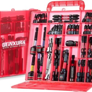 Geinxurn 99tlg. Schrauber Bits Set (Torx, Kreuz, PZ, Hex, SL), S2-Stahl Magnetische Bitsatz, inkl. Bit Halter, Stecknuss Adapter, Steckschlüssel, PH2 Bit mit Tiefenanschlag im Rot Aufbewahrungsbox