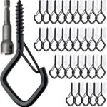 30 Stück Schwarz Haken zum Schrauben, Schraubhaken Edelstahl mit Sicherung, Hakenschrauben Einschraubhaken zum Aufhängen Topfplanzen Lichterketten Windspielen und Vogelhäuser(Raute)