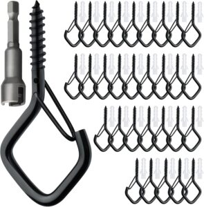 30 Stück Schwarz Haken zum Schrauben, Schraubhaken Edelstahl mit Sicherung, Hakenschrauben Einschraubhaken zum Aufhängen Topfplanzen Lichterketten Windspielen und Vogelhäuser(Raute)