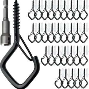 30 Stück Schwarz Haken zum Schrauben, Schraubhaken Edelstahl mit Sicherung, Hakenschrauben Einschraubhaken zum Aufhängen Topfplanzen Lichterketten Windspielen und Vogelhäuser(Raute)