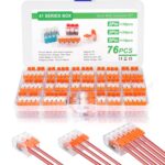 76 Stück Schnellanschlussklemmen, Elektroinstallationen 2 Polig, 3 Polig, 5 Polig, Vielseitige Verbindungsklemmen, Kabelverbinder mit Hebel für 412, 413, 415 Leiterarten