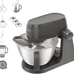 Kenwood Multi Tasker - Küchenmaschine mit Standmixer-Aufsatz, Food Processor, Zitruspresse, 1000W, 44% leiser*, 4,3l Schüssel(1,7kg Teig), 7Stufen, Rührarm-Lift, Zubehörfach, Spritzschutz(KHC30.050GY)