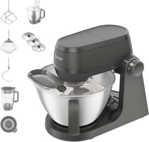 Kenwood Multi Tasker - Küchenmaschine mit Standmixer-Aufsatz, Food Processor, Zitruspresse, 1000W, 44% leiser*, 4,3l Schüssel(1,7kg Teig), 7Stufen, Rührarm-Lift, Zubehörfach, Spritzschutz(KHC30.050GY)