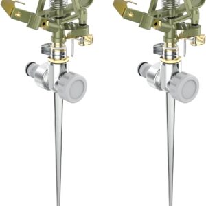 Brandson - 2X Garten Interval Sprinkler aus Metall Impulsregner Rasensprenger rotierend 24 m Reichweite, 3/4 Zoll - Adapter Schnellkupplung 1/2 Zoll, Rasensprinkler Bewässerungssystem Sprinklersystem