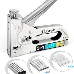 Handtacker, 3 In 1 Robuster Leistungsstarker Holztacker mit 1200 Klammern, Tackerpistole für Holz, Tischlerei, Dekoration, Kabelbefestigung