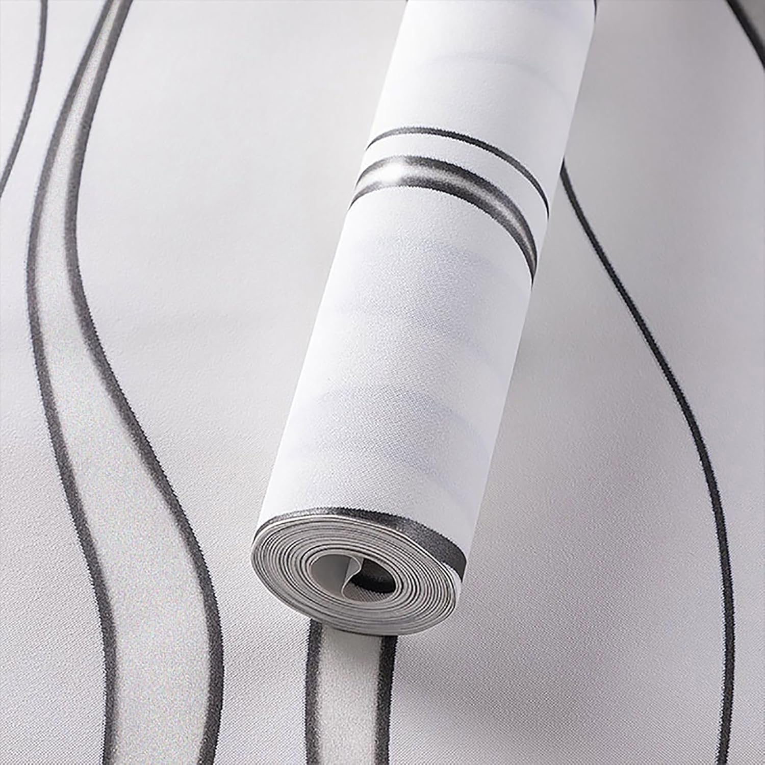 Tapeten Vliestapete 3D Effekt Für Schlafzimmer Wohnzimmer 9,5 M X 0,53 M Wanddekoration Tapete Gewellten Streifen Moderne Wallpaper Weiß – Bild 2