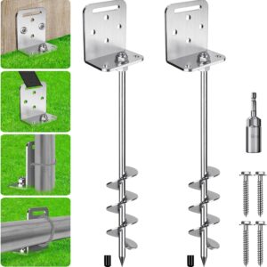 BeneLabel Zeltheringe Erdanker Bodenanker, 67cm Schwerlast Trampolin Schraubheringe Erdnägel 5cm Spirale 2er Windsturm Klettergerüst Spike für Schaukel/Camping/Schuppen/Hund/Carport mit Fester Platte