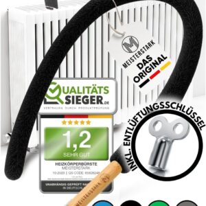 DIE ORIGINAL Heizkörperbürste lang 115cm [NOTE 1,2]I Heizungsbürste für Heizkörperreinigung I Flexible Heizungsreinigungsbürste I Heizungsreiniger I Heizung Reinigungsbürste inkl. Entlüftungsschlüssel