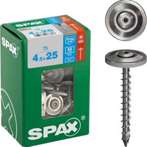 Spenglerschraube, 4,5 x 25 mm, 75 Stück, Vollgewinde, Linsensenkkopf, T-STAR plus T20, 4CUT, Edelstahl rostfrei A2, Dichtscheibe 15mm - 4587000450257