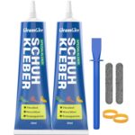 Spezialkleber Schuhkleber extra stark – wasserdichter, elastische und transparenter Textilkleber Sohlenkleber Absatzkleber Lederkleber, Reparaturkleber für Schuhe, Sohlen, Leder, Vinyl & mehr – 2x20ml