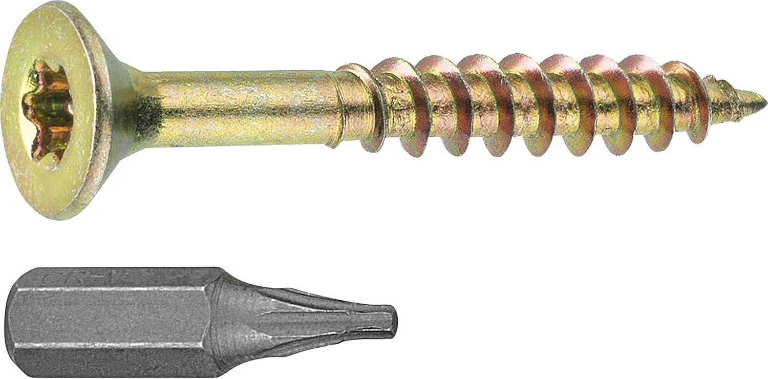 Connex Universalschrauben 4,0 x 40 mm - 500 Stück im Set - Senkkopf - TX-Antrieb - Teilgewinde - Gelb verzinkt - Inkl. Bit / Schrauben-Set / Schrauben-Eimer / B30081 – Bild 2