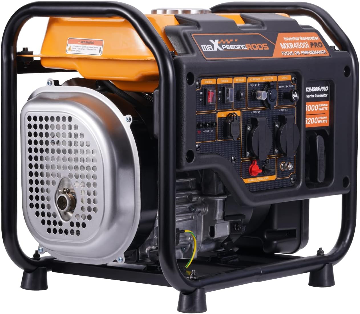 3200W Inverter-Generator, Benzin 4-Takt Backup-Stromversorgung mit Parallell-Funktion, mit AC/DC/USB-Ausgängen für Garten, Arbeitsplatz, Haus, Garage und mehr