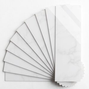 BeNice Wandfliesen Selbstklebend Marmoroptik Bad,Metro Aufkleber Klebefliesen Küche(16 Fliesen, Carrara-Weiß)