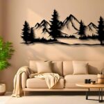 VAILLA Berge Wanddeko Wandbild XXL aus Holz Wand deko Wohnzimmer 3D Bilder in Schwarz Wandbilder Home Wall Art Dekoration Wandaufkleber Moderne Deko Bilder für Zuhause Schlafzimmer,