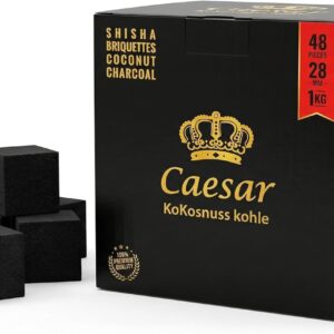Caesar Premium Shisha Kohle - 28mm XL Naturkohle aus 100% Kokosnuss - Extra Lange Brenndauer, minimale Asche & geruchlos (1 kg)