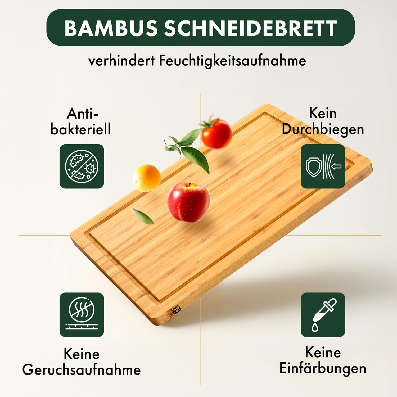 Blumtal Schneidebrett aus 100% Bambus - antiseptisches Holz-Brett mit Saftrille, Holz-Brettchen, 45x30x2cm 3 Blumtal Schneidebrett aus 100% Bambus - antiseptisches Holz-Brett mit Saftrille, Holz-Brettchen, 45x30x2cm – Bild 3