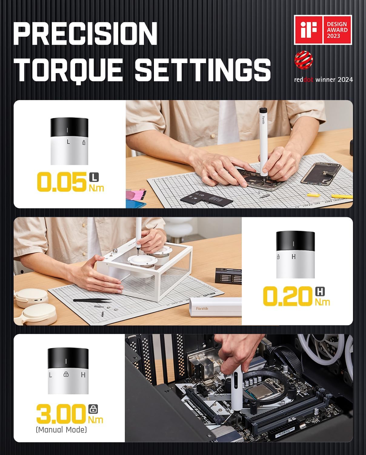 Fanttik E1 MAX Mini Elektro Schraubendreher Set, 50 in 1 Magnetische Präzisions- Kit, 2 Gänge Drehmoment, 5/32 Zoll Sechskant, Geeignet Reparatur für iPhone,Laptop, Brillen, Uhren - Weiß – Bild 2