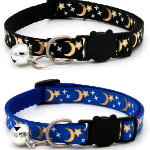 2 Stück Haustierhalsbänder, Stern- Und Mondhalsbänder, Katzen- Und Hundehalsbänder, Halsbänder Mit Glöckchen, Verstellbare Wiederverwendbare Halsbänder, Heimtierbedarf