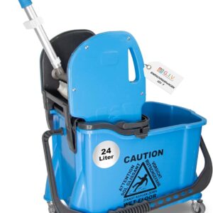 Einfachfahrwagen GIV 7, Fahrwagen mit 24 Liter Eimer, inkl. 10 Liter Schmutzwasserbehälter, Putzwagen mit Wischmopp Presse, Reinigungswagen für Gebäudereinigung