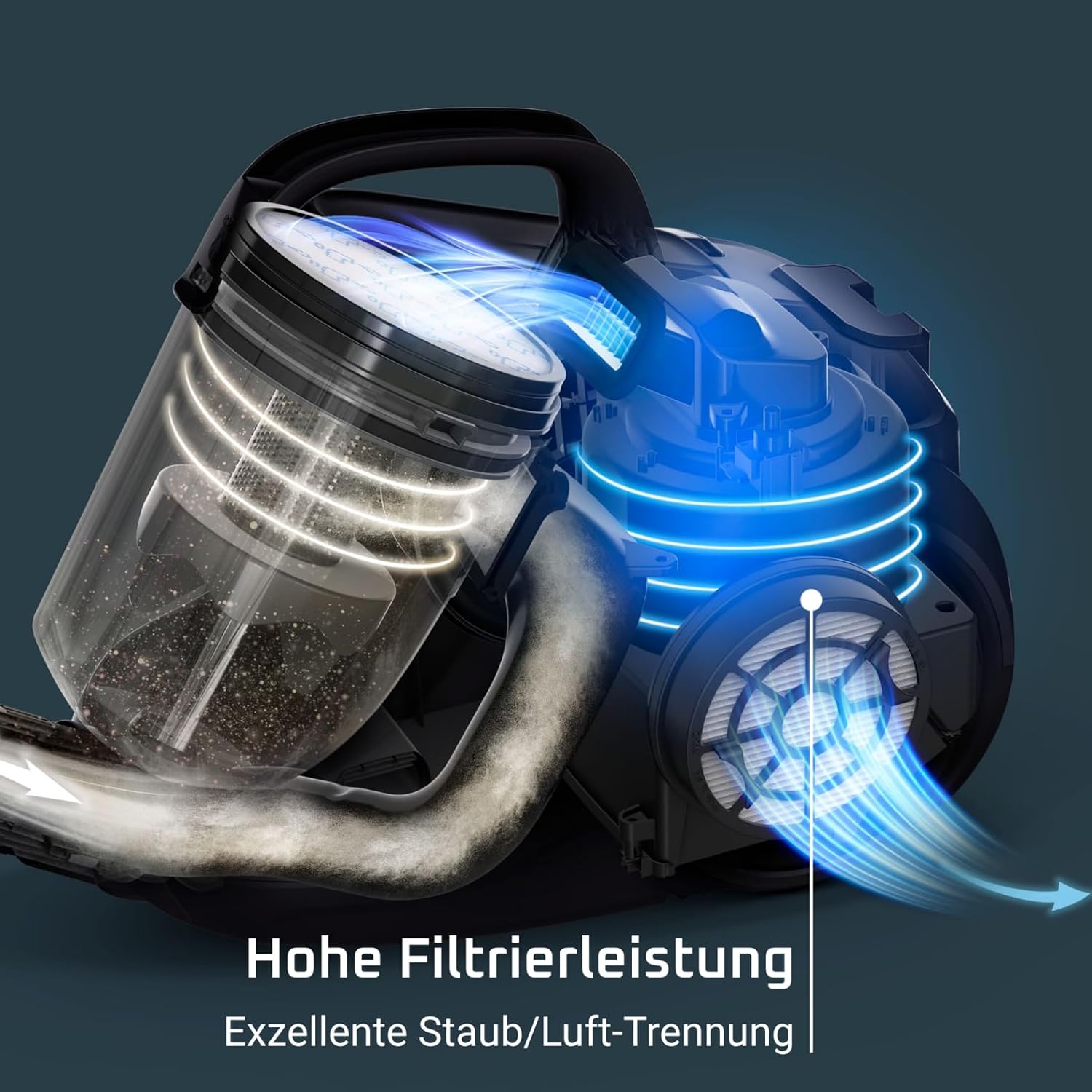 Rowenta Compact Power Cyclonic, Bodenstaubsauger beutelloser, entfernt tiefsitzenden Schmutz, 750 Watt, 1,5 Liter Fassungsvermögen, leichte Entleerung, Staubsauger leise, schwarz/blau, RO3731 – Bild 4