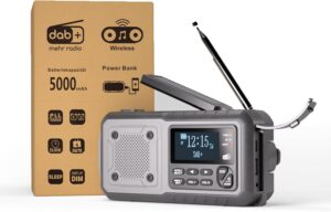 Kurbelradio DAB+/UKW | Notfallradio mit Kurbel & 5000 mAh Akku | Solar Radio mit Wecker | Handkurbel Blackout Notfallausrüstung | Als Taschenlampe & Ladegerät | SOS