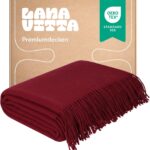 Wolldecke „Runo“ – Tagesdecke & Bettüberwurf – 100 % Neuseeland-Wolle, Warmer Sofa-Plaid – Dunkelrot – 140x200 cm