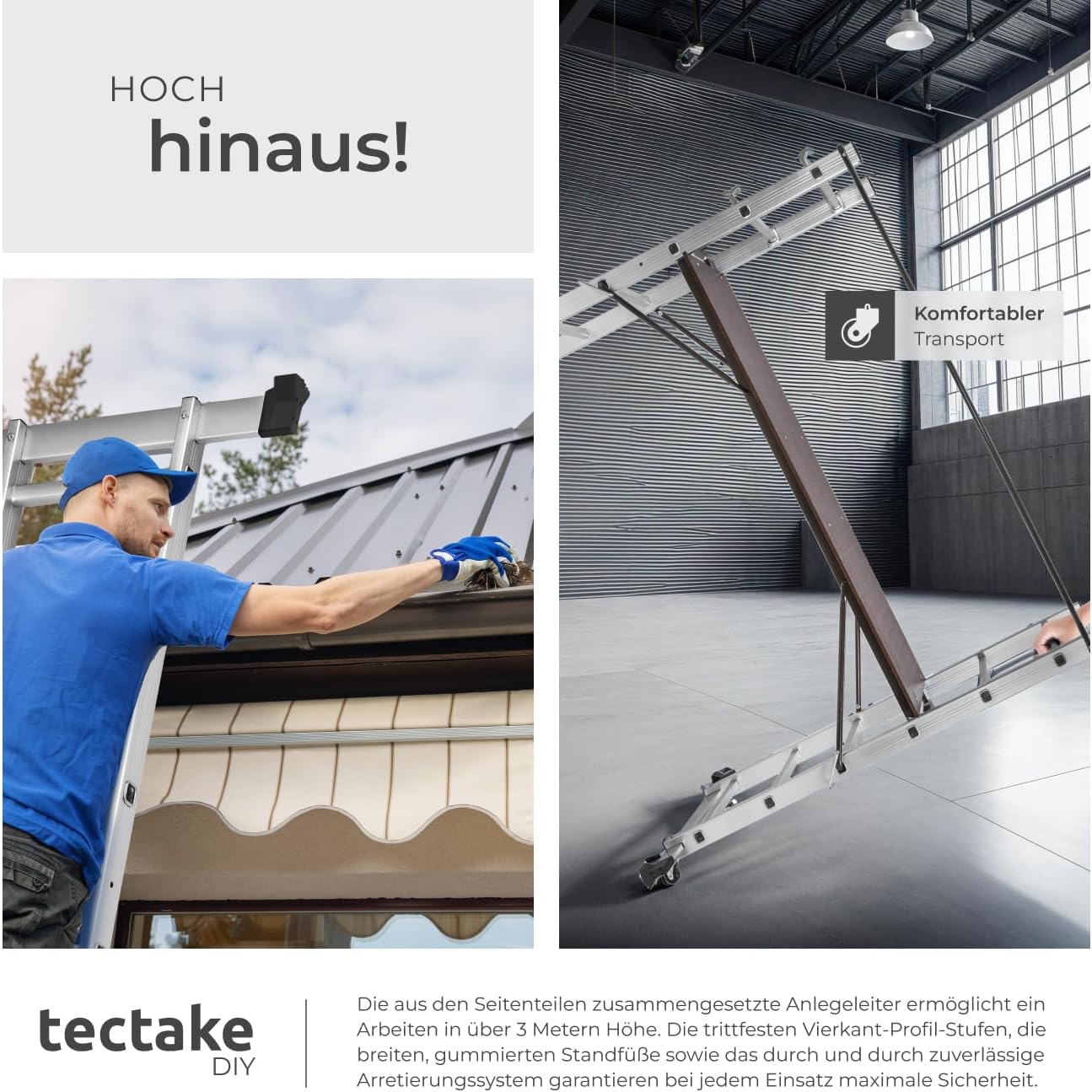 TecTake Gerüst, Leiter 4 in 1, Mobile Mehrzweckleiter, Arbeitsbühne, Baugerüst, Alu Gerüst, Rollgerüst mit Arbeitsplattform, Haushaltsleiter, belastbar bis max. 150 Kg - Silber – Bild 5