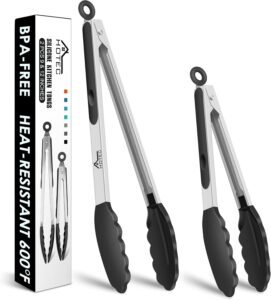 HOTEC Premium-Küchenzange aus Edelstahl, mit Verriegelung, Kochzange mit Silikonspitze, 2er-Set, 22,9 cm und 30,5 cm lange Zangen