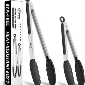 HOTEC Premium-Küchenzange aus Edelstahl, mit Verriegelung, Kochzange mit Silikonspitze, 2er-Set, 22,9 cm und 30,5 cm lange Zangen