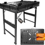 Lemodo Werkbank klappbar, mobiler Spanntisch mit Lochsystem und 4 Spannbacken, klappbarer Arbeitstisch aus Kunststoff mit Metallfüßen, bis 454 kg belastbar, für Heimwerker, Werkstatt und unterwegs