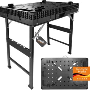 Lemodo Werkbank klappbar, mobiler Spanntisch mit Lochsystem und 4 Spannbacken, klappbarer Arbeitstisch aus Kunststoff mit Metallfüßen, bis 454 kg belastbar, für Heimwerker, Werkstatt und unterwegs