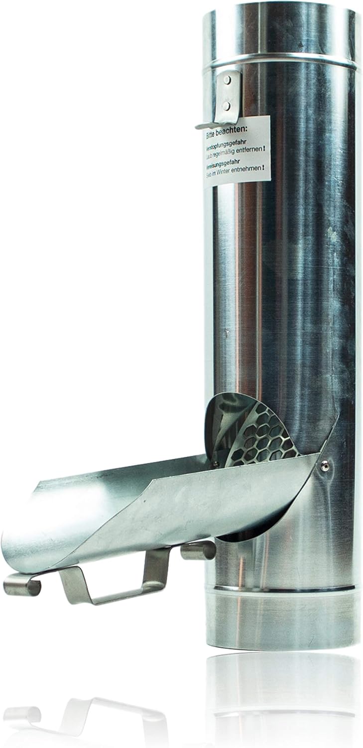 Zink Regenrohrklappe 100 mm mit Edelstahl Sieb - Titanzink Fallrohrklappe als Regenwassersammler, einfache Montage dank konischer Form & passgenauem Übergang