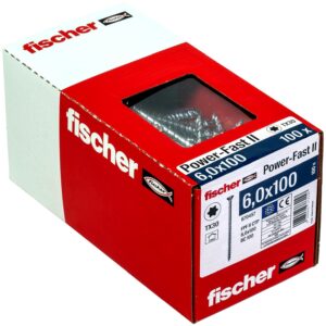 fischer PowerFast II CTP 6,0 x 100, Spanplattenschraube (100 Stk.) mit Teilgewinde, Senkkopfschraube mit Innenstern, Schraube für Holzverarbeitung, reduziert Einschraubwiderstand & Einschraubzeit