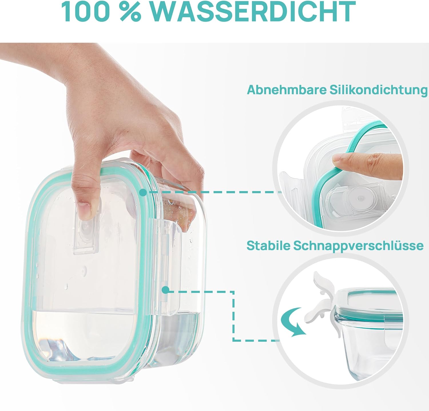 Vtopmart 8er Glasbehälter Mit Deckel, Glas Frischhaltedosen Mit Deckel, Meal Prep Boxen für Lebensmittel, Mikrowellen, BPA-Freie (Green) – Bild 3