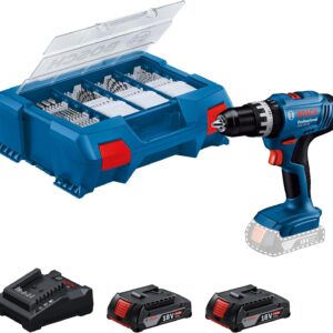 Bosch Professional 18V System Akku Schlagbohrschrauber GSB 18V-25 (max. Schrauben-Ø: 10 mm, inkl. 2x GBA 2.0 Ah, GAL 18V-20, 63-tlg. Zubehör-Set, L-Case Pick & Click)