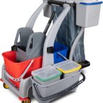 G.I.V. Multifunktions Reinigungswagen - Putzwagen mit Vertikalpresse, 2x18L Eimer, 4-Farbsystem Eimer + Deckel je 6L, zusätzlicher Putzeimer, Dauerabfallsack, leise Räder, Halterungen für Stiel + Mopp