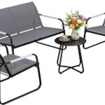 Outsunny Gartenmöbel Set Sitzgruppe für 4 Personen Atmungsaktiv Gartenlounge mit 2er Sofa 2 Sessel Seilflecht Rund Tisch Fußpads, Wetterfest Outdoor Balkonmöbel Terrassenmöbel für Garten Balkon Grau