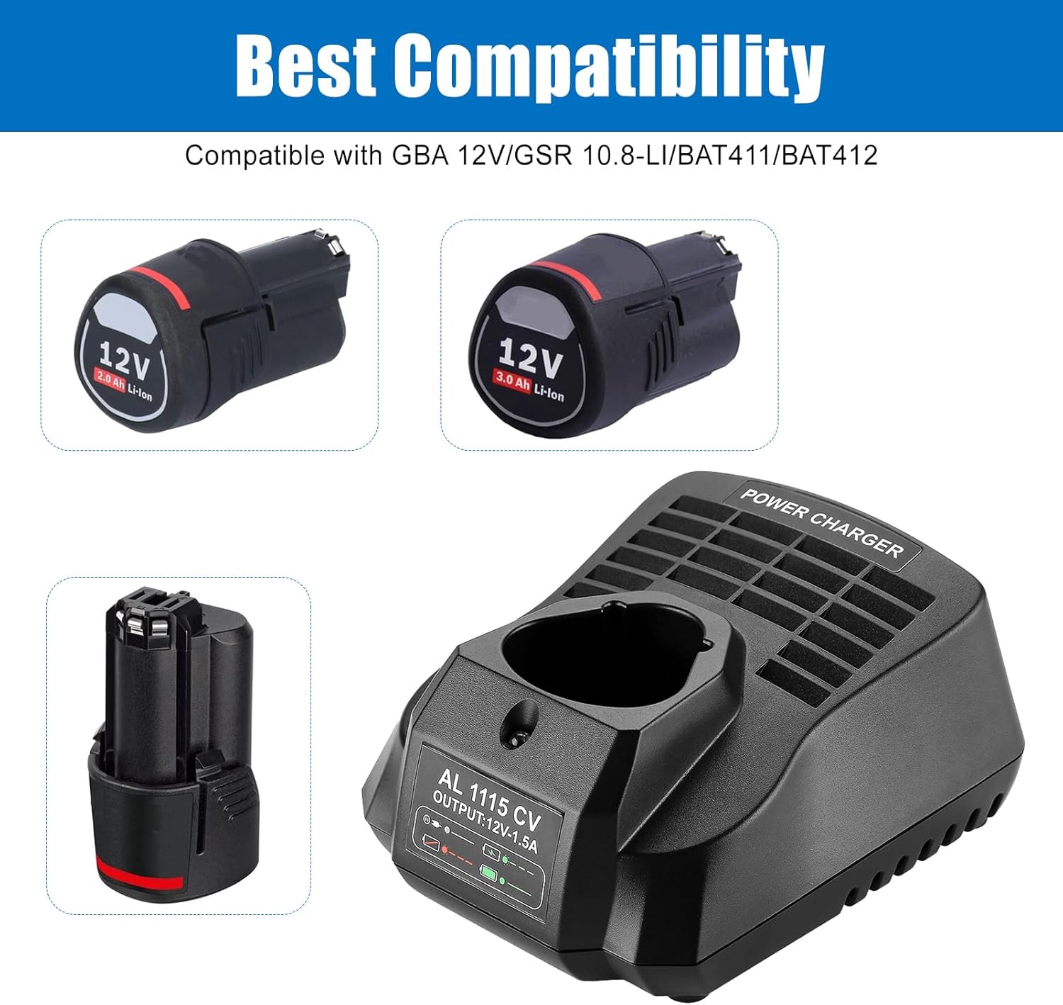 Ersatzladegerät für Bosch Ladegerät 12V AL1115CV Kompatibel mit Bosch 10.8V-12V BAT411 BAT412 BAT413 BAT414 – Bild 2