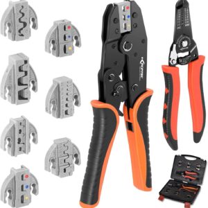 KF CPTEC Crimpzangen Set 9-teilig, Ratschen Crimpzange mit 7 Wechselbacken, AWG 22-2 (0,5–35 mm²) für Aderendhülsen, Kabelschuhe & Schrumpfverbinder – Profi Werkzeug für Elektriker & DIY