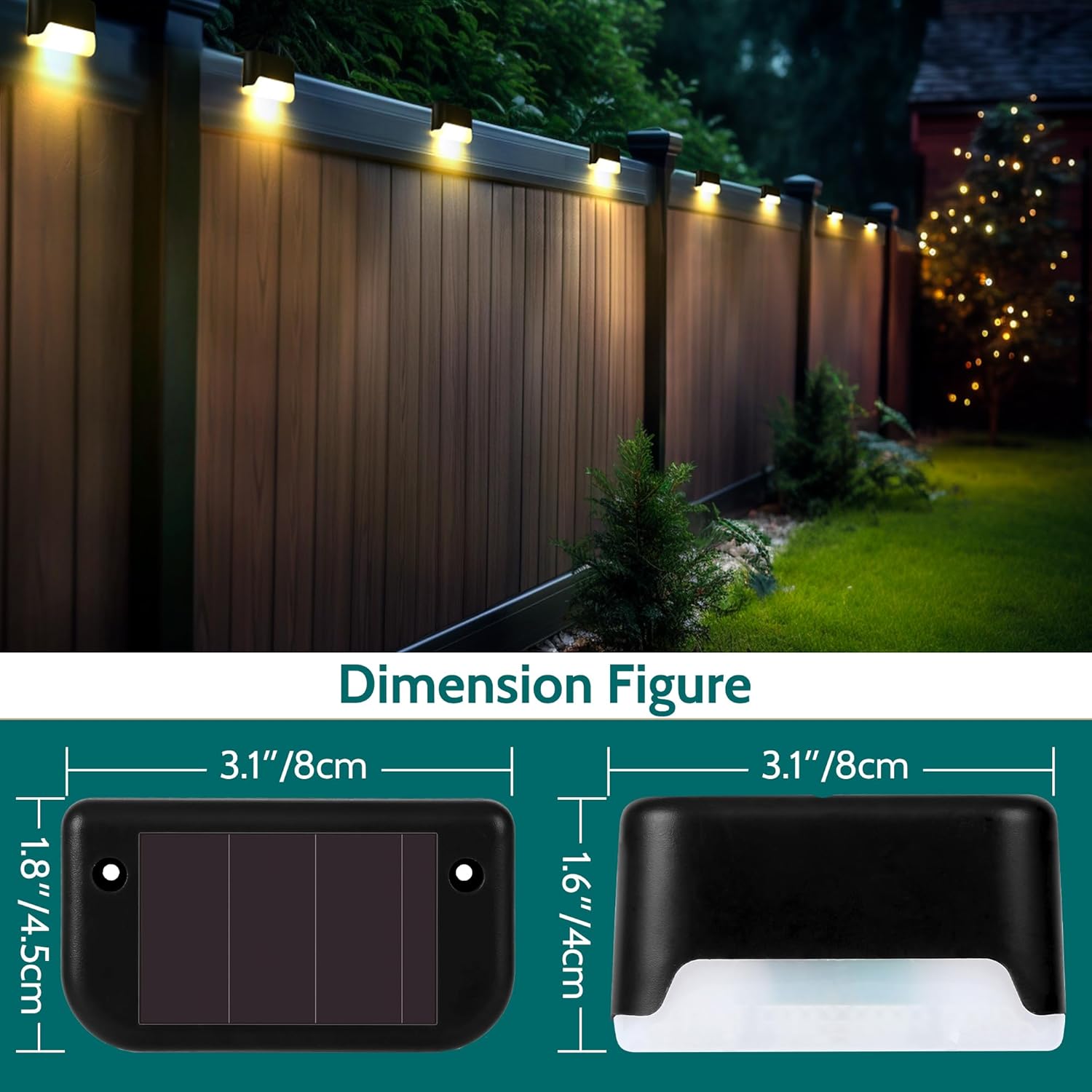 Solpex Solarleuchten für außen, 8 Stück Schwarz Solarleuchte Garten, Treppenlicht, wasserdicht, LED Beleuchtung für Außentreppe, Stufen, Zaun, Hof, Terrasse, Dachrinne, Weg, Dekoration, (Warmweiß) – Bild 4