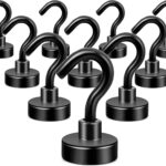 Neosmuk Magnethaken Schwarz, 10kg Extra Starke Magnetische Haken für Camping, Werkstatt, Spind, Kleiderhaken mit Neodym Magnet für Outdoor und Kreuzfahrt Zubehör