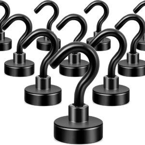Neosmuk Magnethaken Schwarz, 10kg Extra Starke Magnetische Haken für Camping, Werkstatt, Spind, Kleiderhaken mit Neodym Magnet für Outdoor und Kreuzfahrt Zubehör