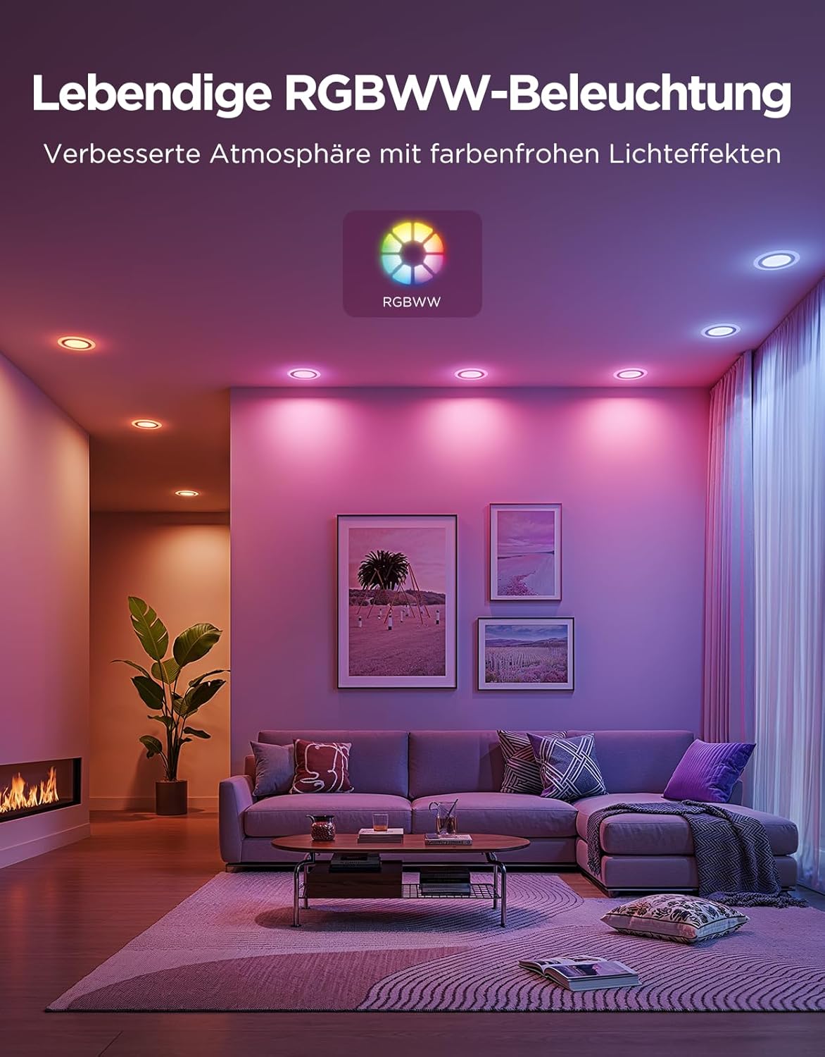 Govee Smart Einbaustrahler LED, RGBWW LED Spot 230V, 900LM, 11.5W Deckenspots Kompatibel mit Matter und Alexa, 2700K-6500K Dimmbare, 99mm Spots Deckenleuchte für Küche Wohnzimmer, 4 Stück – Bild 3