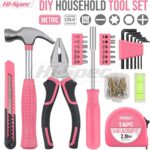 Hi-Spec Werkzeugset in Pink für Frauen - Komplettset für Heimwerkerinnen mit Hammer, Zange, Schraubendreher, Bits, Maßband und Wasserwaage - Ideal für Haushalt und Geschenk