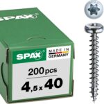 SPAX Universalschraube, 4,5 x 40 mm, 200 Stück, T-STAR plus, Halbrundkopf, Vollgewinde, 4CUT, WIROX A9J, 0201010450403