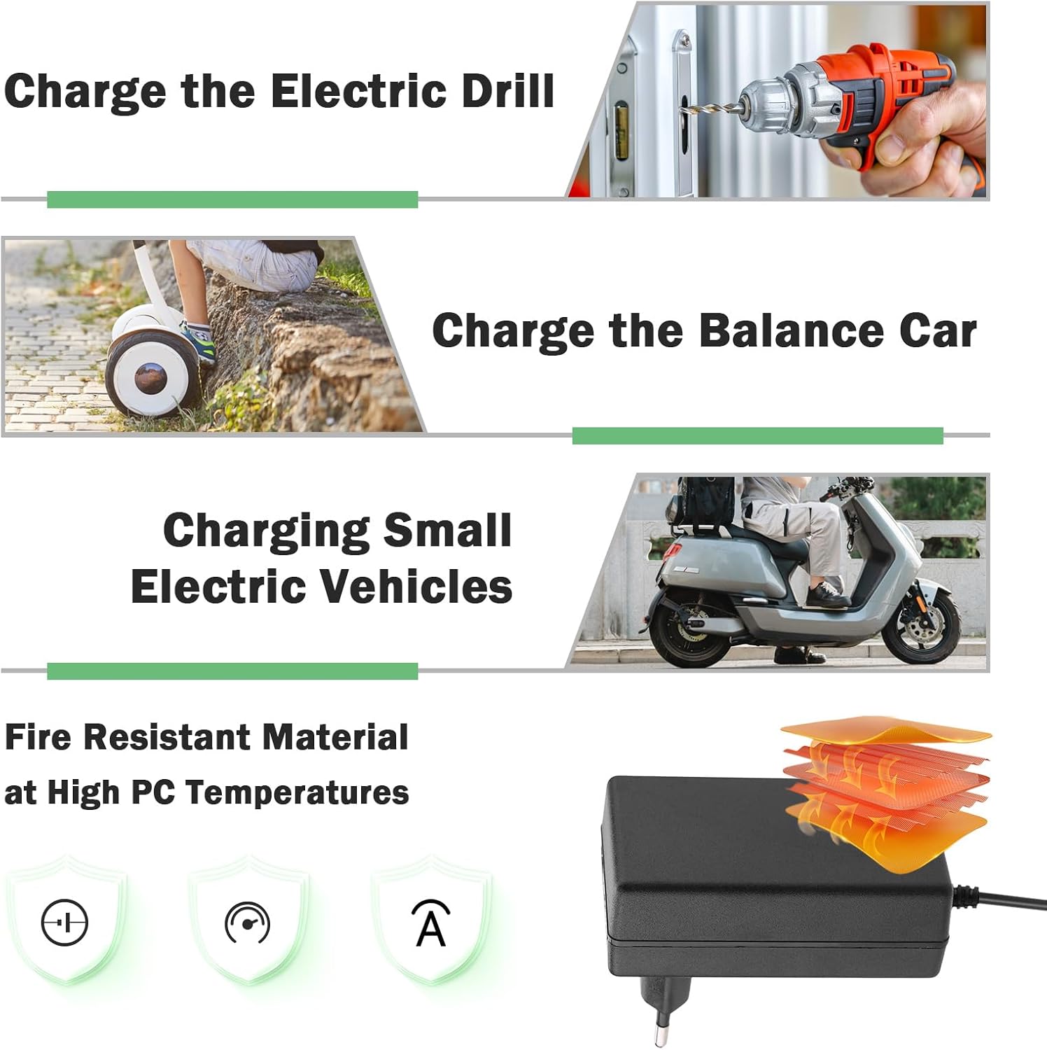 Lithium-IonenNetzteil, Wechselstrom 100-240 V DC 21 V 2A Ersatzladegerät Netzteil, professionelles Adapter-Ladegerät, Mehrfachschutz(EU) – Bild 5