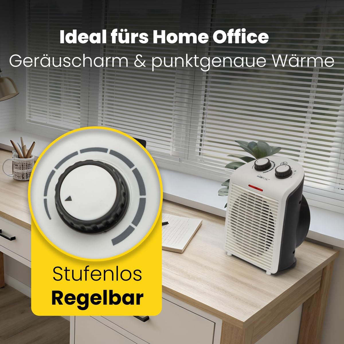 Clatronic Heizlüfter HL 3761, mobiler & kompakter Heizlüfter, 2 Heizstufen (1000/2000 W), Kaltstufe (Ventilator), stabiler Tragegriff, Grau-weiß, 263951 – Bild 4