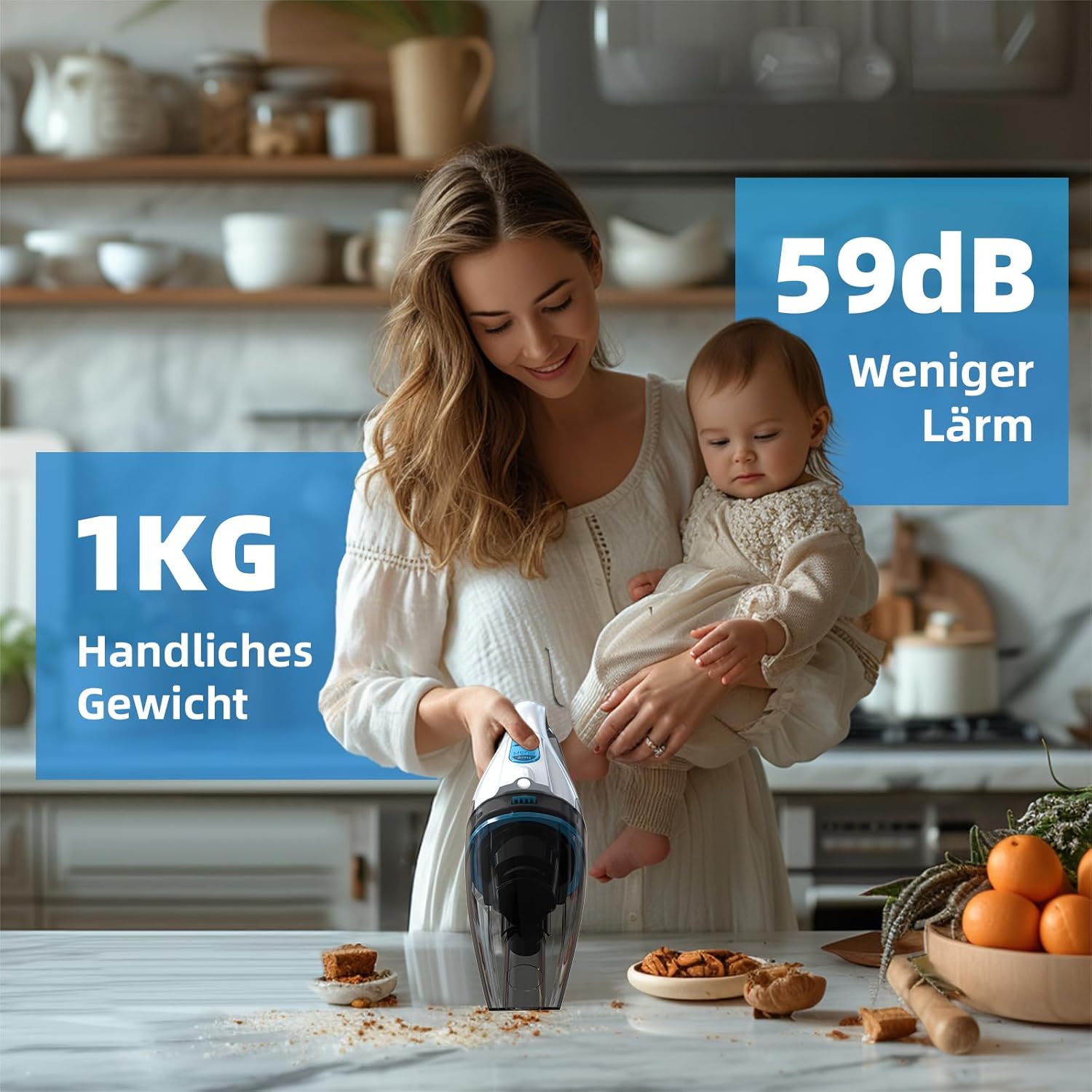 Handstaubsauger mit Ladestation& LED Beleuchtung -PowerClean 2400- Handstaubsauger Akku Kabellos Nass&Trocken Handsauger mit Waschbar HEPA-Filter Beutellos per Auto, Haus – Bild 5